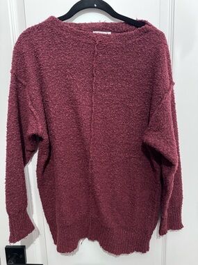 Women's Maroon Bouclé Crewneck Sweater